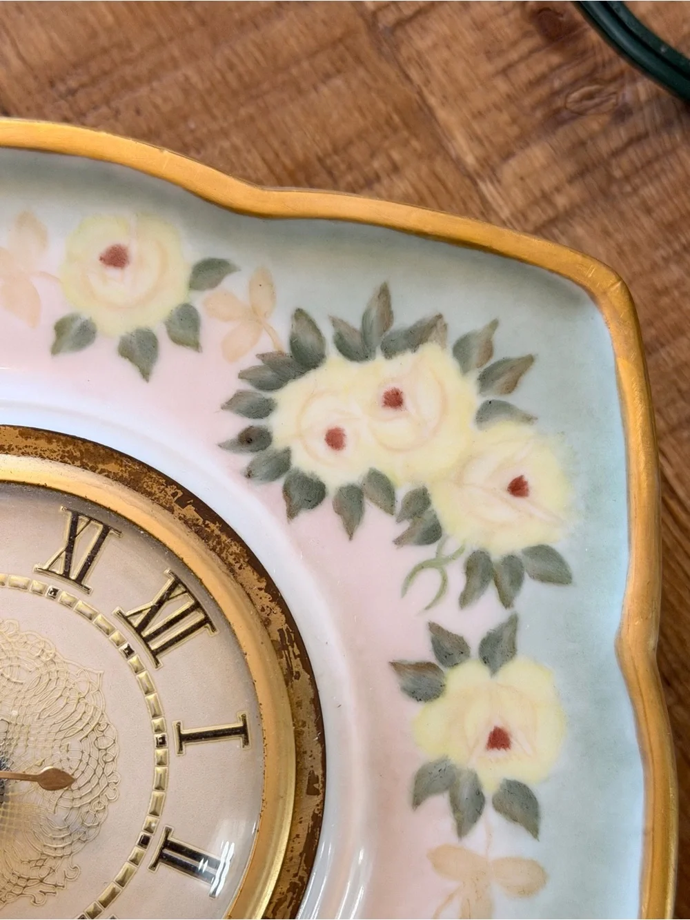 Vintage Floral Porcelain Mantle Clock. Signed | 1950’s 1960’s | Shabby Chic